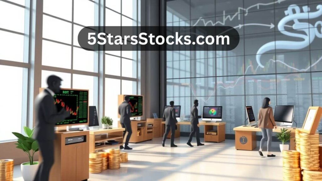 A visual representation of the user dashboard on 5StarsStocks.com showing stock analytics, portfolio tracker, and real-time updates.
