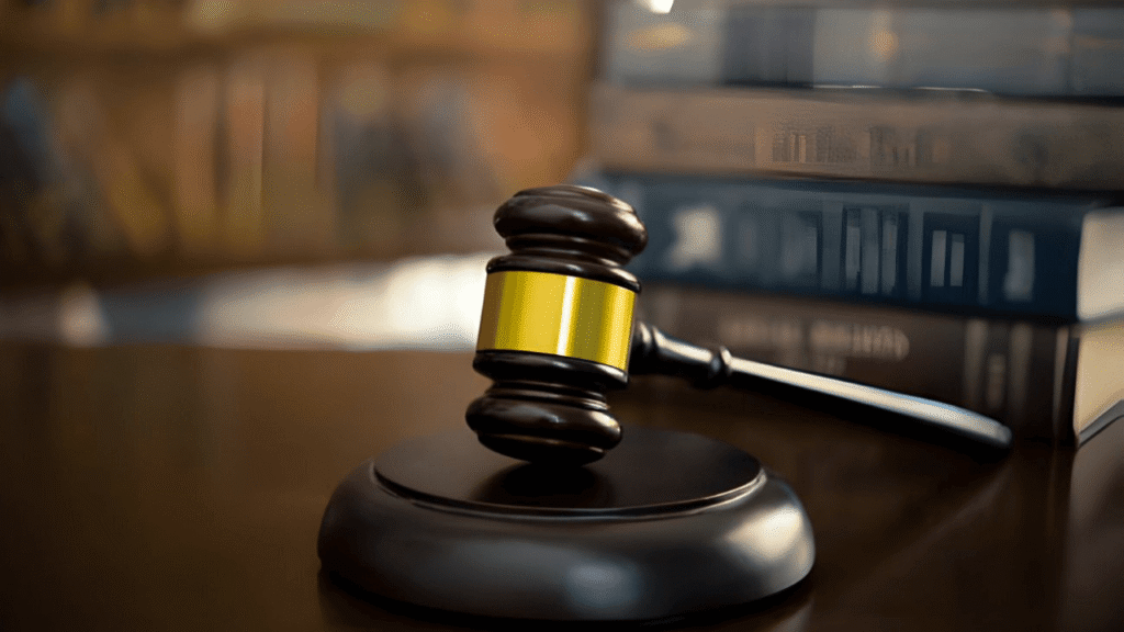 a wooden judge’s gavel with a gold band resting on a sound block,symbolizing legal judgment in the trulife distribution lawsuit.